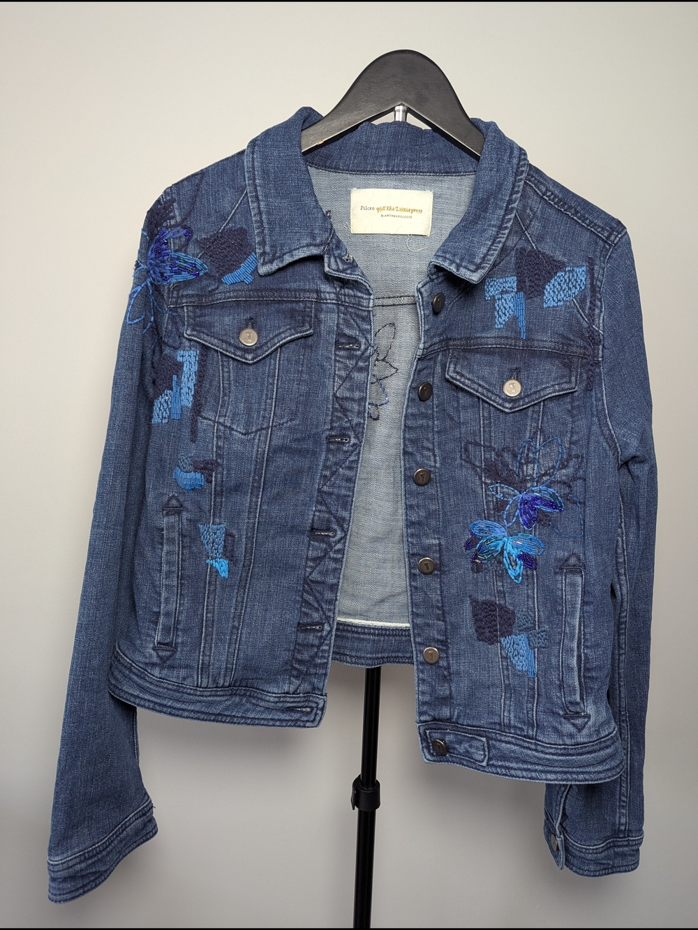 Pilcro and the Letterpress Womens Size S Embellished Bead Denim Jacket Whimsical